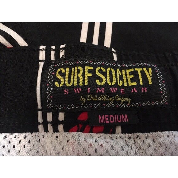 Surf Society mens Swim Trunk size Medium Black Stripe Roses Swim Short 7" inseam - Picture 7 of 9
